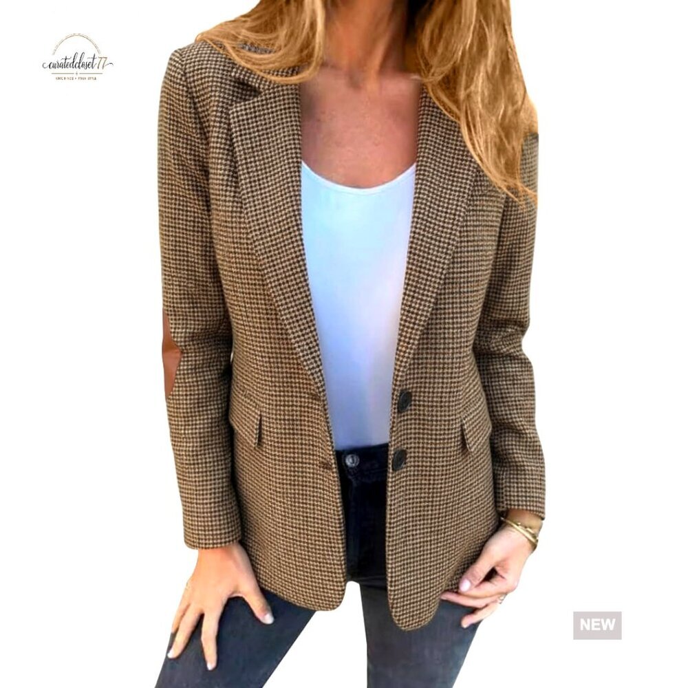 Tweed Blazer with Pockets, Notch Lapel, Regular Fit for Business Casual